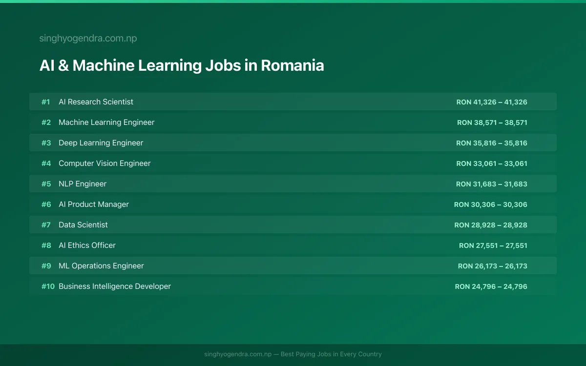Highest Paying Jobs in AI & Machine Learning in Romania 2026 Highest Paying Jobs in AI & Machine Learning in Romania 2026 | SalaryPedia by Singh Yogendra