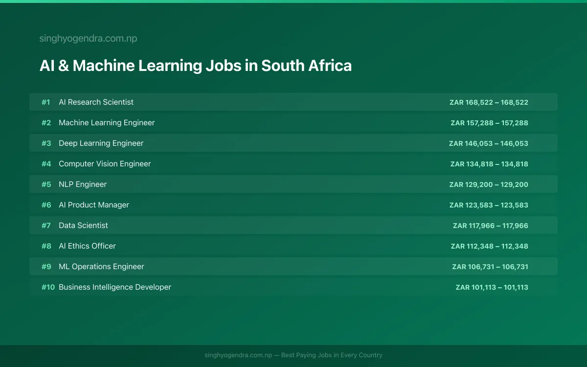Highest Paying Jobs in AI & Machine Learning in South Africa 2026 Highest Paying Jobs in AI & Machine Learning in South Africa 2026 | SalaryPedia by Singh Yogendra