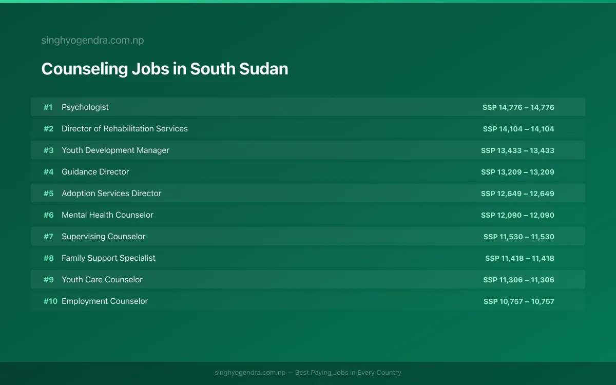 Highest Paying Jobs in Counseling in South Sudan 2026 Highest Paying Jobs in Counseling in South Sudan 2026 | SalaryPedia by Singh Yogendra